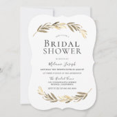 シンプルエレガントモダン金ゴールドリーフブライダルシャワー 招待状 (正面)