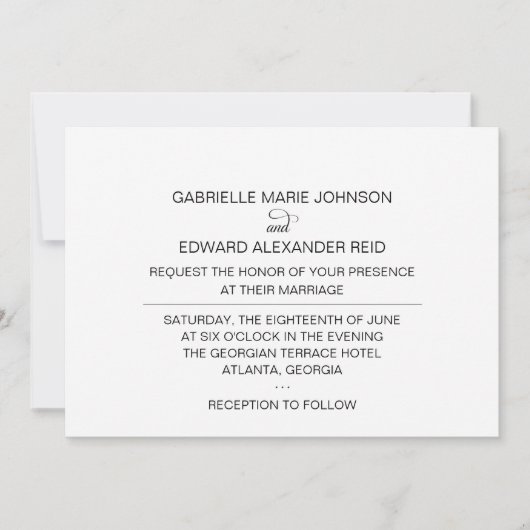 シンプルエレガントモダン黒と白結婚の 招待状 (正面)