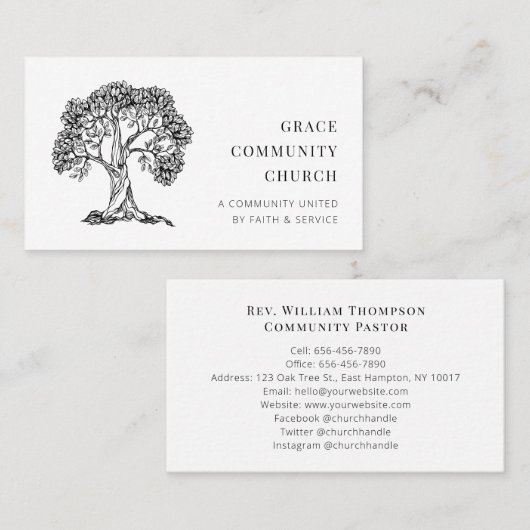 シンプルエレガントモダン黒白の教会 名刺 (正面/裏面)