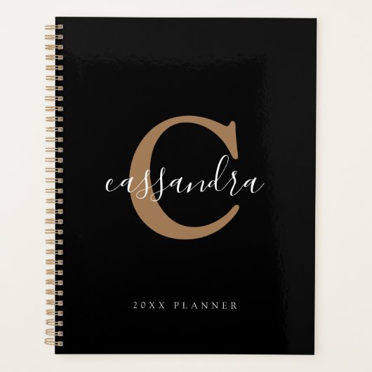 シンプルエレガントモダン黒金ゴールドモノグラムの プランナー手帳 (正面)