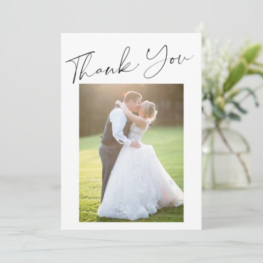 シンプルエレガントモダン2枚の写真結婚の サンキューカード (スタンド正面)