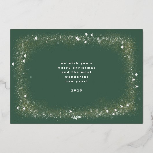 シンプルエレガントモダン3写真メリークリスマス 箔シーズンカード (裏面)