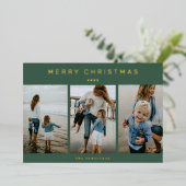 シンプルエレガントモダン3写真メリークリスマス 箔シーズンカード (立ち正面)