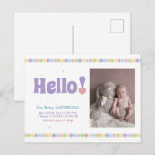 シンプルエレガントモダンCute Helloベビーフォト誕生 案内ポストカード (正面/裏面)
