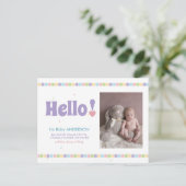 シンプルエレガントモダンCute Helloベビーフォト誕生 案内ポストカード (スタンド正面)