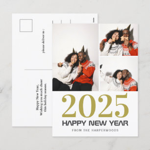 シンプルエレガントモダンHappy New Year 3写真 シーズンポストカード