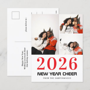 シンプルエレガントモダンHappy New Year 3写真 シーズンポストカード