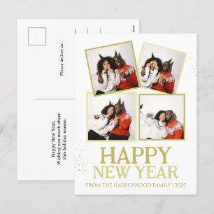 シンプルエレガントモダンHappy New Year 4写真 シーズンポストカード