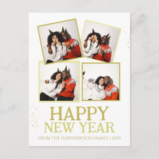 シンプルエレガントモダンHappy New Year 4写真 シーズンポストカード (正面)