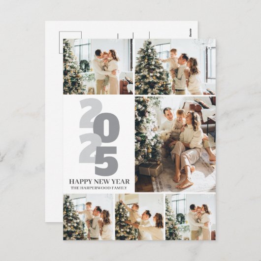 シンプルエレガントモダンHappy New Year 6 Photo シーズンポストカード (正面/裏面)