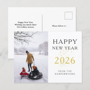 シンプルエレガントモダンHappy New Year one photo シーズンポストカード