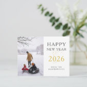 シンプルエレガントモダンHappy New Year one photo シーズンポストカード (スタンド正面)
