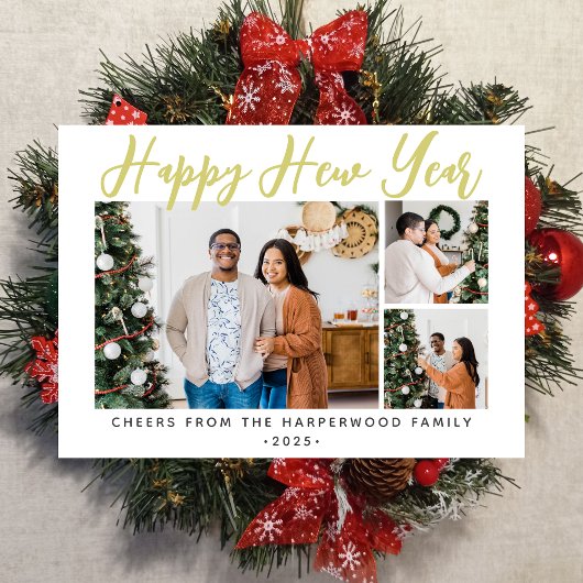 シンプルエレガントモダンHappy New Year Six Photo シーズンカード