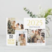 シンプルエレガントモダンHappy New Year Three Photo シーズンカード (スタンド正面)