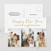 シンプルエレガントモダンHappy New Year Three Photo シーズンポストカード (正面/裏面)