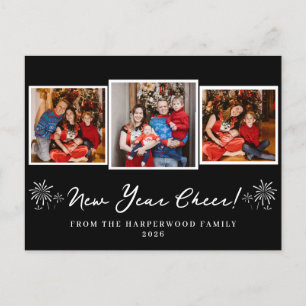 シンプルエレガントモダンHappy New Year Three Photo シーズンポストカード