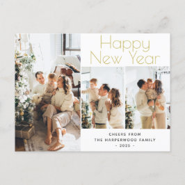 シンプルエレガントモダンHappy New Year Three Photo シーズンポストカード