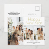 シンプルエレガントモダンHappy New Year Three Photo シーズンポストカード (正面/裏面)
