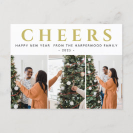 シンプルエレガントモダンHappy New Year Three Photo シーズンポストカード