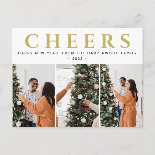 シンプルエレガントモダンHappy New Year Three Photo シーズンポストカード (正面)