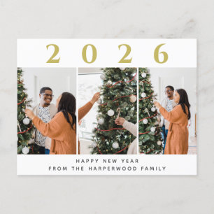 シンプルエレガントモダンHappy New Year Three Photo シーズンポストカード