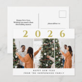 シンプルエレガントモダンHappy New Year Three Photo シーズンポストカード (正面/裏面)