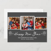シンプルエレガントモダンHappy New Year Three Photo シーズンポストカード (正面/裏面)