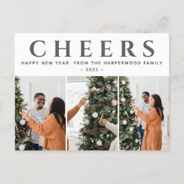 シンプルエレガントモダンHappy New Year Three Photo シーズンポストカード