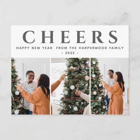 シンプルエレガントモダンHappy New Year Three Photo シーズンポストカード (正面)