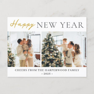 シンプルエレガントモダンHappy New Year Two Photo シーズンポストカード