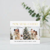 シンプルエレガントモダンHappy New Year Two Photo シーズンポストカード (スタンド正面)