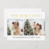シンプルエレガントモダンHappy New Year Two Photo シーズンポストカード (正面/裏面)