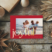 シンプルエレガントモダンJoyful 1 Photo Red金ゴールド 箔シーズンカード