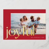 シンプルエレガントモダンJoyful 1 Photo Red金ゴールド 箔シーズンカード (正面)