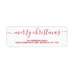 シンプルエレガントモダンRed Merry Christmas Script ラベル<br><div class="desc">休日モダンのグリーティングパーソナライズされたカードの差出人住所ラベルのスクリプト文字。</div>