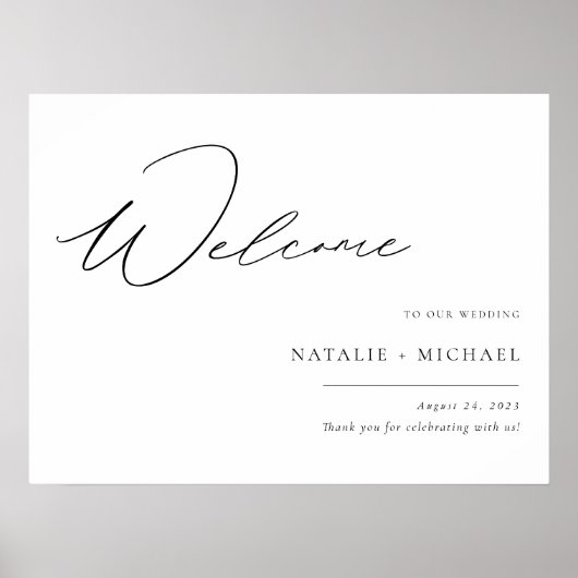 シンプルエレガントモダンScript結婚のWelcome Sign ポスター (正面)
