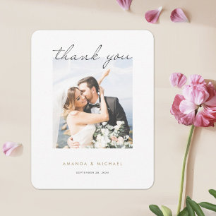 シンプルエレガントモダンScript金ゴールド写真結婚s サンキューカード