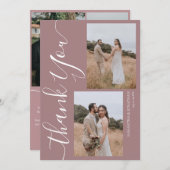 シンプルエレガントモダンScript 5写真結婚s サンキューカード (正面/裏面)