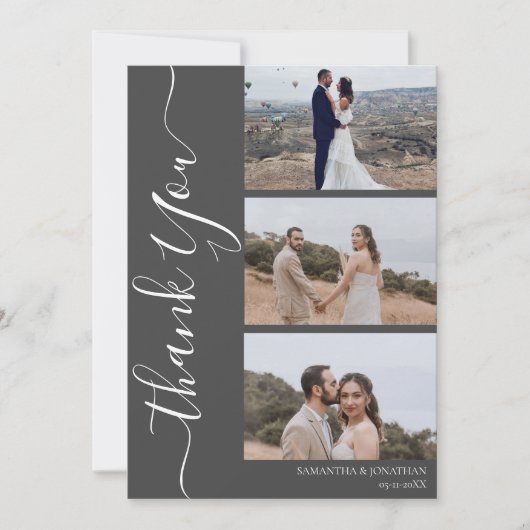 シンプルエレガントモダンScript 6写真結婚s サンキューカード (正面)