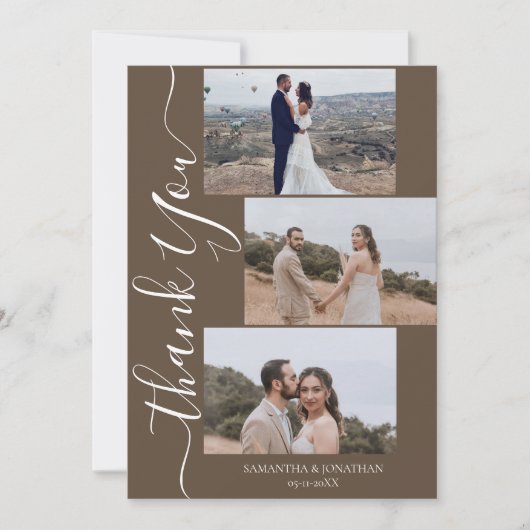 シンプルエレガントモダンScript 6写真結婚s サンキューカード (正面)