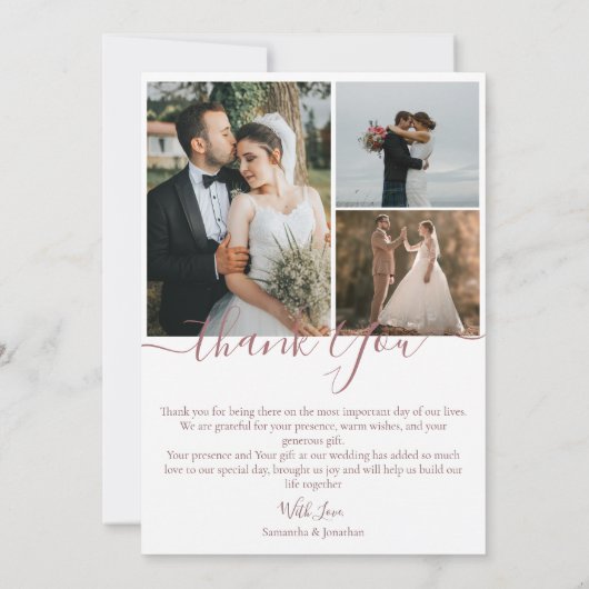 シンプルエレガントモダンScript 6写真結婚s サンキューカード (裏面)