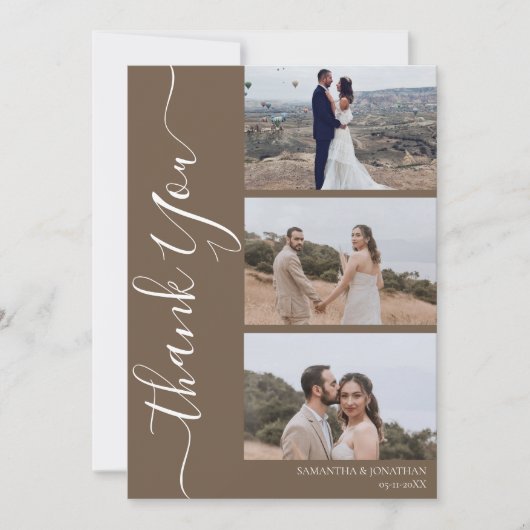 シンプルエレガントモダンScript 6写真結婚s サンキューカード (正面)