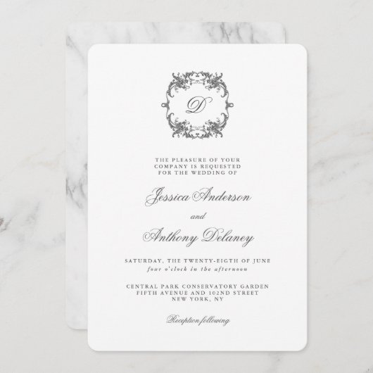 シンプルエレガントモノグラクラシックム結婚 招待状 (正面/裏面)