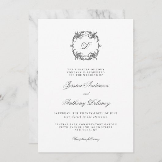 シンプルエレガントモノグラクラシックム結婚 招待状 (正面/裏面)