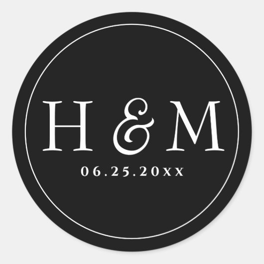 シンプルエレガントモノグラムの結婚タイポグラフィ ラウンドシール (正面)