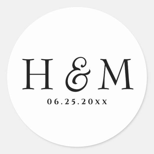 シンプルエレガントモノグラムの結婚タイポグラフィ ラウンドシール (正面)