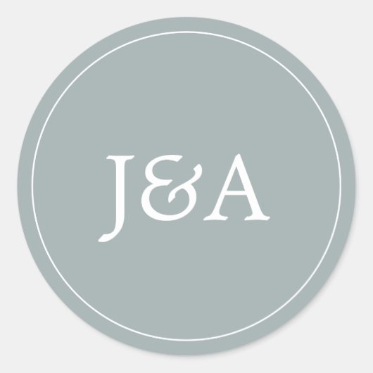 シンプルエレガントモノグラムほこりっぽいブルー封筒用シール ラウンドシール (正面)