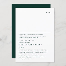 シンプルエレガントモノグラムエメラルドグリーン結婚ズ 招待状