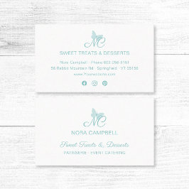 シンプルエレガントモノグラム可愛いターコイズ蝶 名刺