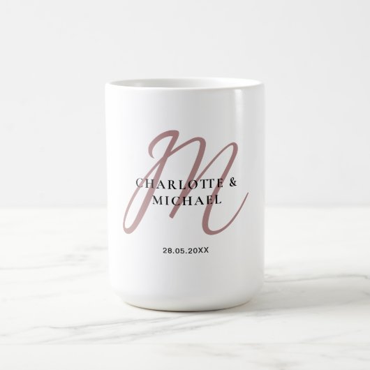 シンプルエレガントモノグラム結婚の コーヒーマグカップ (中央)